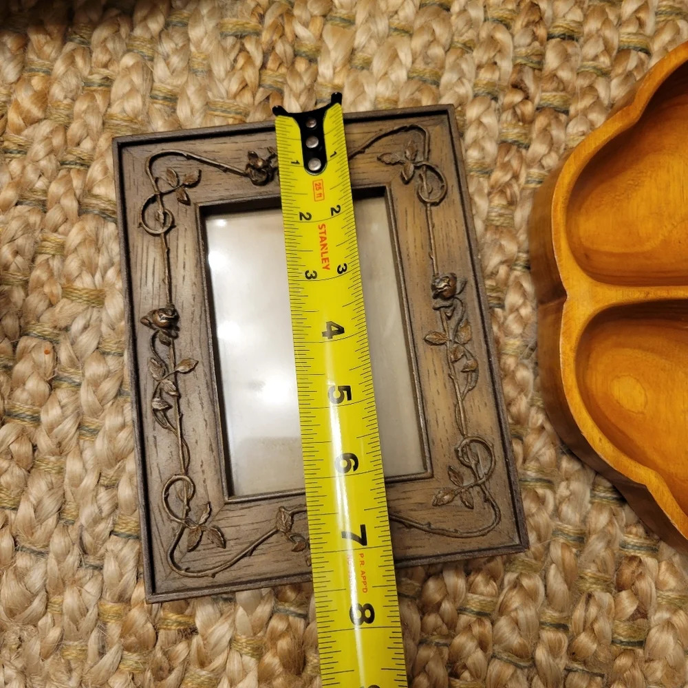 Small Vintage Antique Carved Wood Picture Frame Rose Detail Handmade - Picture 6 of 7